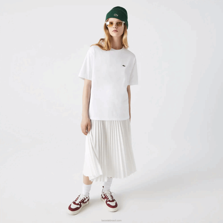 Lacoste camiseta de algodão premium com gola redonda mulheres branco 001 88BL2590 - Image 1