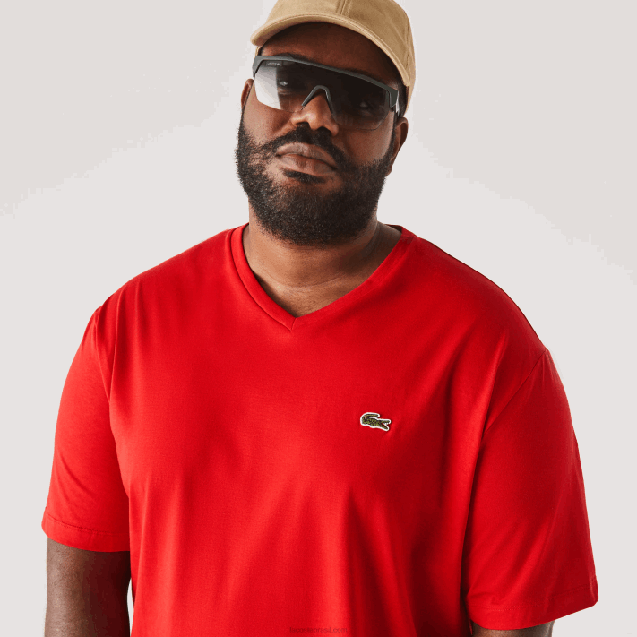 Lacoste camiseta de jérsei com decote v homens vermelho 240 88BL733 - Image 1