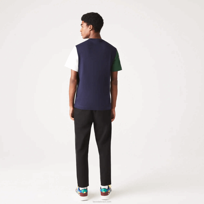 Lacoste camiseta de jérsei de algodão colorblock de ajuste regular homens azul marinho verde branco yun 88BL814 - Image 3