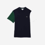 Lacoste camiseta de jérsei de algodão colorblock de ajuste regular homens azul marinho verde branco yun 88BL814 - Image 4
