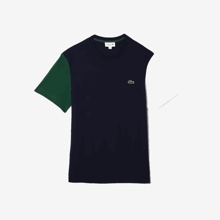 Lacoste camiseta de jérsei de algodão colorblock de ajuste regular homens azul marinho verde branco yun 88BL814 - Image 4