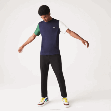 Lacoste camiseta de jérsei de algodão colorblock de ajuste regular homens azul marinho verde branco yun 88BL814