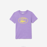 Lacoste camiseta de jérsei de algodão com marca contrastante crianças gfu roxo 88BL3031