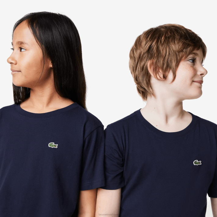 Lacoste camiseta de jérsei de algodão gola redonda crianças azul marinho 166 88BL2998 - Image 2