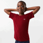 Lacoste camiseta de jérsei de algodão gola redonda crianças bordeaux ypw 88BL3165 - Image 4