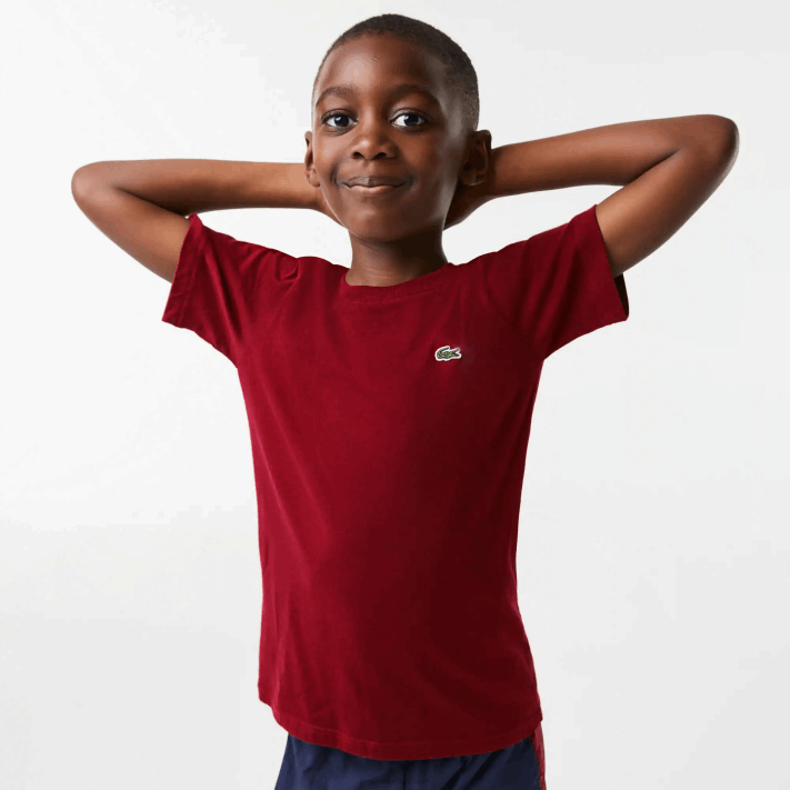 Lacoste camiseta de jérsei de algodão gola redonda crianças bordeaux ypw 88BL3165 - Image 4