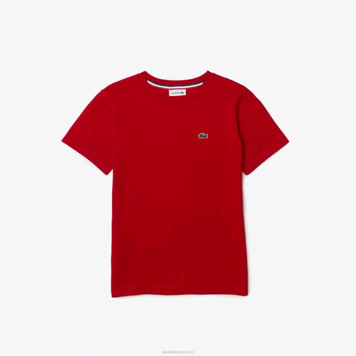 Lacoste camiseta de jérsei de algodão gola redonda crianças galinha vermelha 88BL3178 - Image 1
