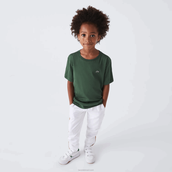 Lacoste camiseta de jérsei de algodão gola redonda crianças verde 5hx 88BL3149 - Image 2