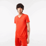 Lacoste camiseta de jérsei de algodão pima com decote v homens laranja 02k 88BL39