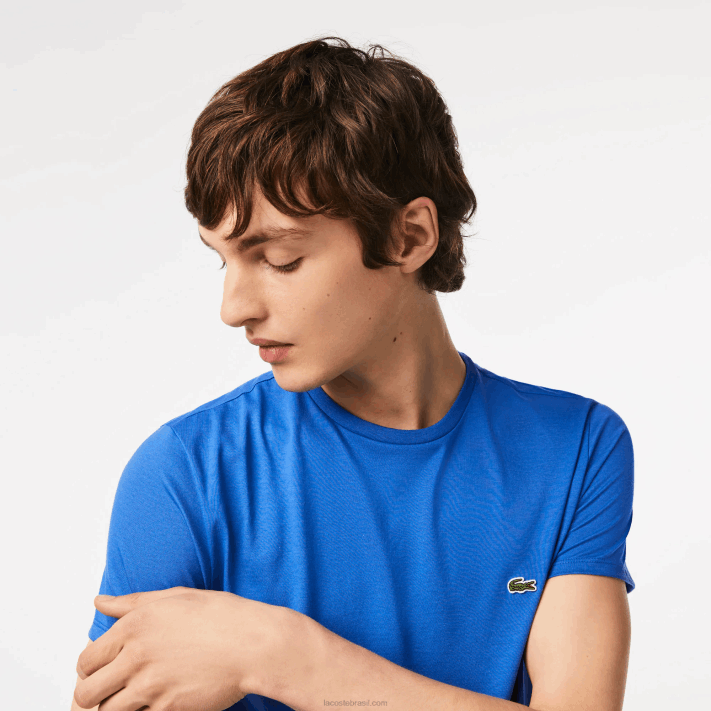 Lacoste camiseta de jérsei de algodão pima decote careca homens azul kxb 88BL35 - Image 2