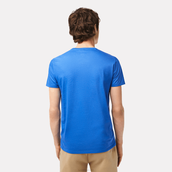 Lacoste camiseta de jérsei de algodão pima decote careca homens azul kxb 88BL35 - Image 3