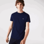 Lacoste camiseta de jérsei de algodão pima decote careca homens azul marinho 166 88BL38 - Image 2