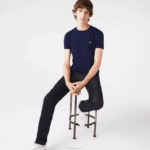 Lacoste camiseta de jérsei de algodão pima decote careca homens azul marinho 166 88BL38