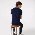 Lacoste camiseta de jérsei de algodão pima decote careca homens azul marinho 166 88BL38 - Image 3