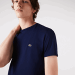 Lacoste camiseta de jérsei de algodão pima decote careca homens azul marinho 166 88BL38 - Image 4