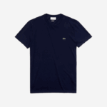 Lacoste camiseta de jérsei de algodão pima decote careca homens azul marinho 166 88BL38 - Image 5