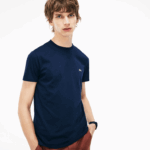 Lacoste camiseta de jérsei de algodão pima decote careca homens azul marinho 166 88BL38 - Image 6