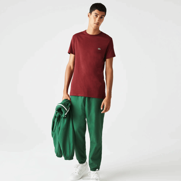 Lacoste camiseta de jérsei de algodão pima decote careca homens bordeaux zs1 88BL818 - Image 2