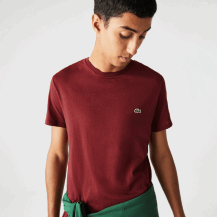 Lacoste camiseta de jérsei de algodão pima decote careca homens bordeaux zs1 88BL818