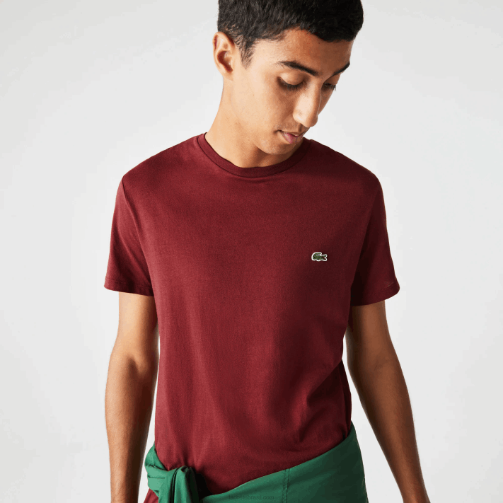 Lacoste camiseta de jérsei de algodão pima decote careca homens bordeaux zs1 88BL818 - Image 1