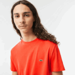 Lacoste camiseta de jérsei de algodão pima decote careca homens laranja 02k 88BL130 - Image 2