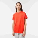Lacoste camiseta de jérsei de algodão pima decote careca homens laranja 02k 88BL130