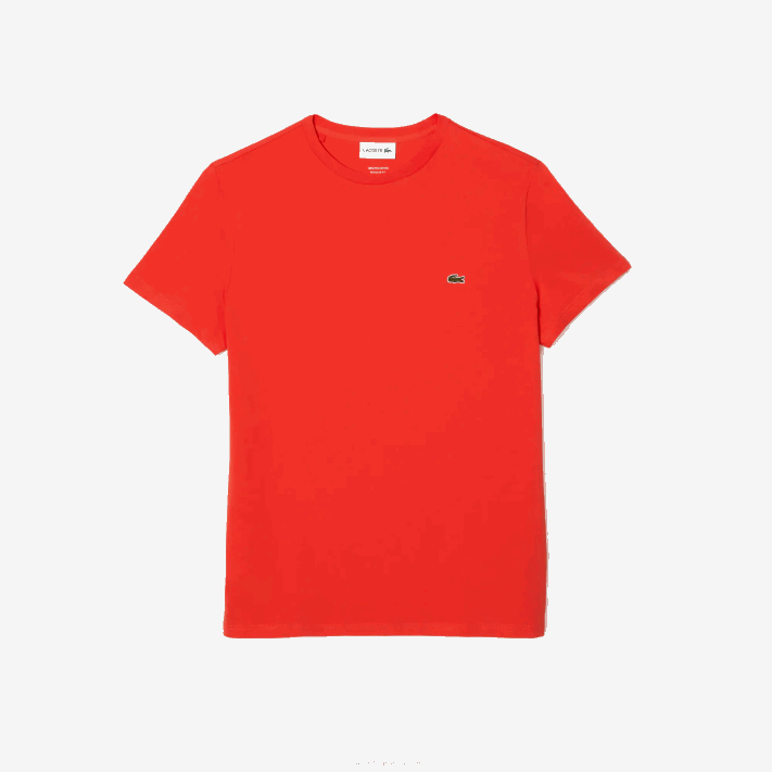 Lacoste camiseta de jérsei de algodão pima decote careca homens laranja 02k 88BL130 - Image 4