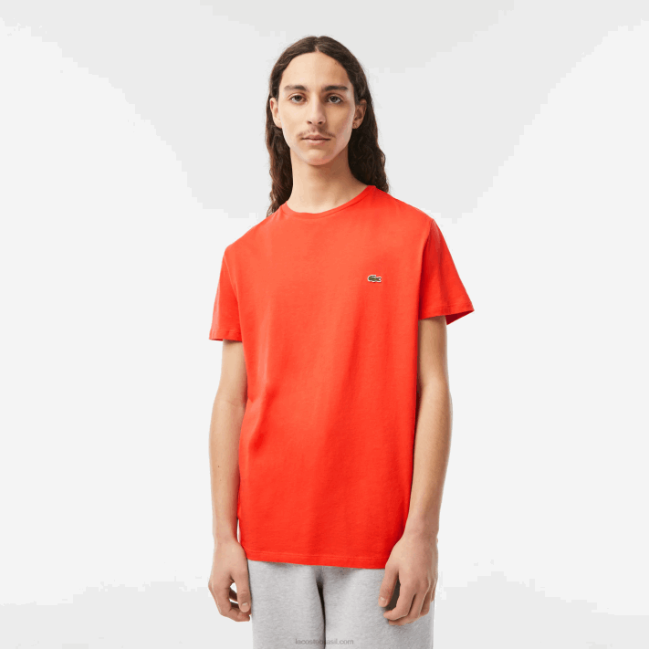 Lacoste camiseta de jérsei de algodão pima decote careca homens laranja 02k 88BL130 - Image 1