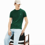 Lacoste camiseta de jérsei de algodão pima decote careca homens verde 132 88BL618 - Image 5
