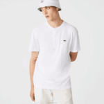 Lacoste camiseta de jérsei de algodão pima decote henley homens branco 001 88BL589