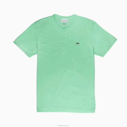 Lacoste camiseta de jérsei de algodão pima decote henley homens verde claro 0vz 88BL590