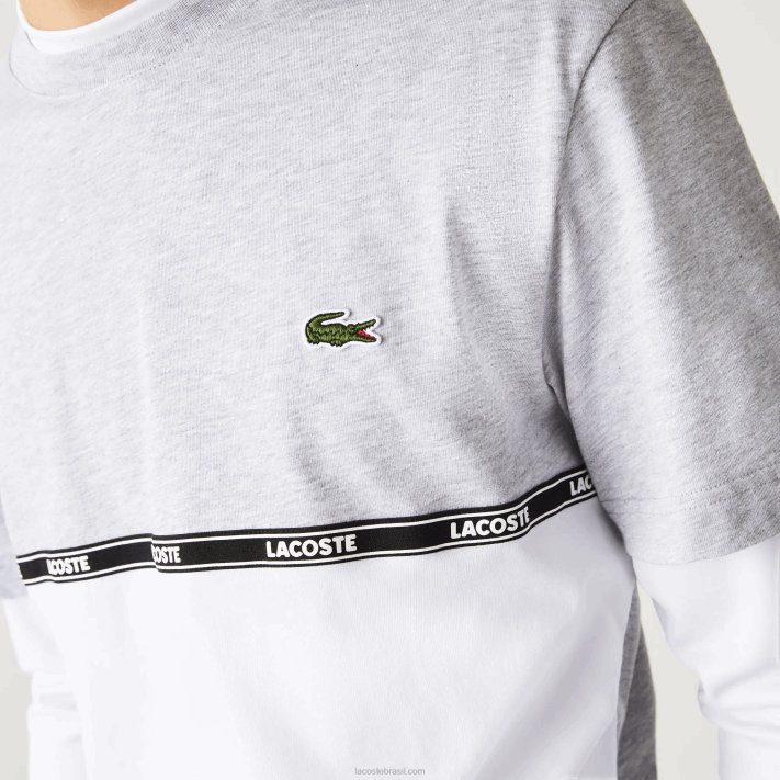 Lacoste camiseta de marca homens lombo cinza branco mtg 88BL831 - Image 4