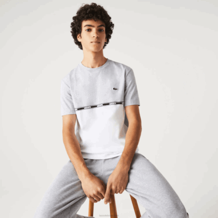 Lacoste camiseta de marca homens lombo cinza branco mtg 88BL831