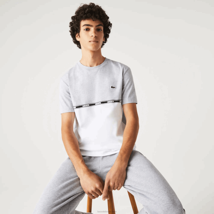 Lacoste camiseta de marca homens lombo cinza branco mtg 88BL831 - Image 1