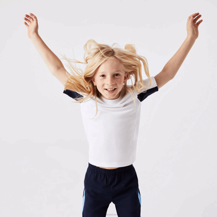 Lacoste camiseta de tênis color block esportiva crianças branco azul marinho branco y2u 88BL3154 - Image 2