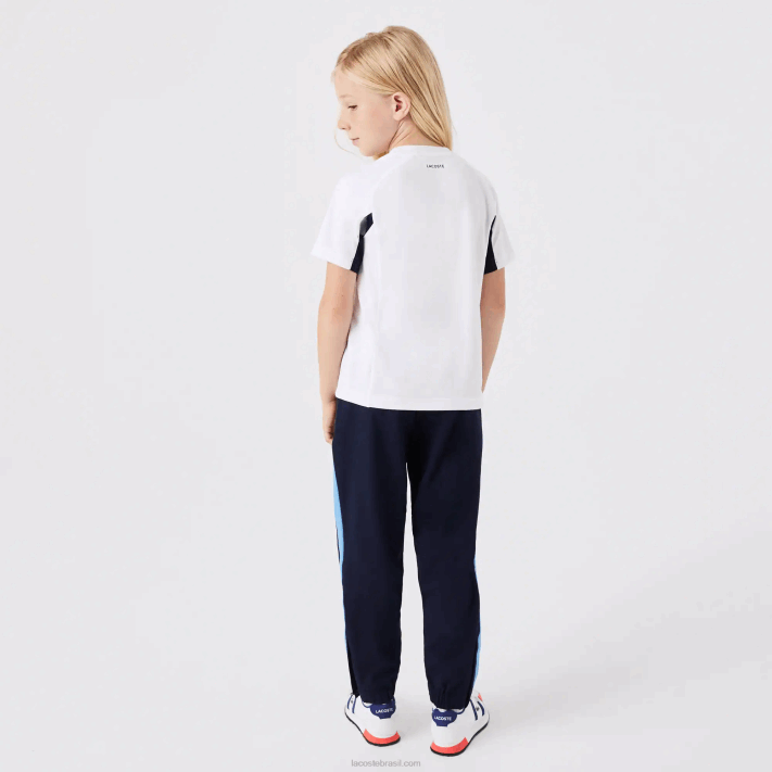 Lacoste camiseta de tênis color block esportiva crianças branco azul marinho branco y2u 88BL3154 - Image 3