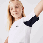 Lacoste camiseta de tênis color block esportiva crianças branco azul marinho branco y2u 88BL3154 - Image 7