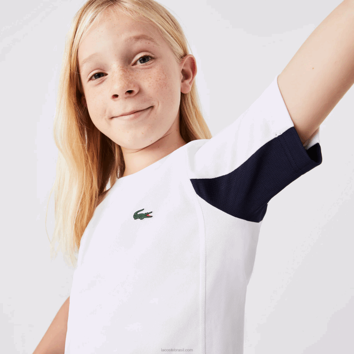 Lacoste camiseta de tênis color block esportiva crianças branco azul marinho branco y2u 88BL3154 - Image 7