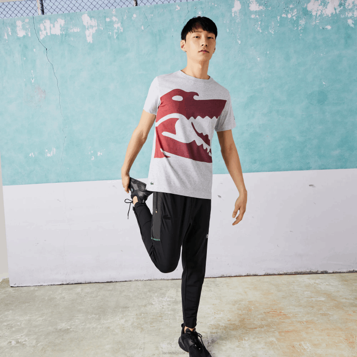 Lacoste camiseta esporte novak djokovic croco algodão orgânico homens chine cinza cca 88BL871 - Image 1
