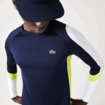 Lacoste camiseta esporte tênis homens azul marinho amarelo branco 692 88BL754