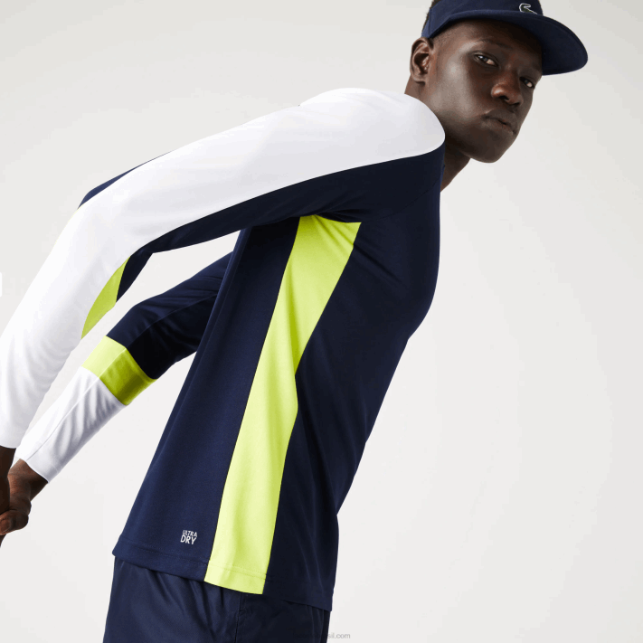 Lacoste camiseta esporte tênis homens azul marinho amarelo branco 692 88BL754 - Image 4