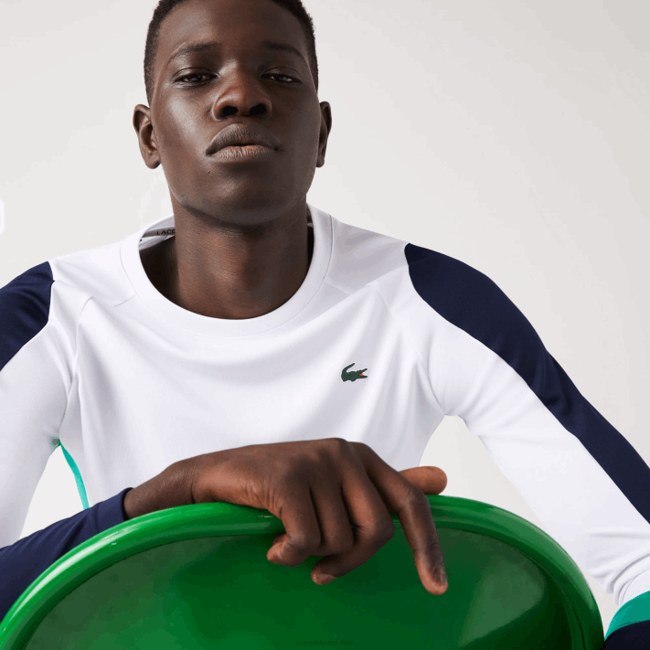 Lacoste camiseta esporte tênis homens branco verde azul marinho yh9 88BL755 - Image 2