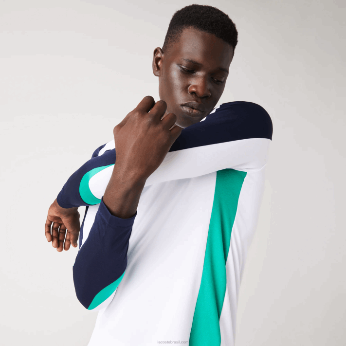 Lacoste camiseta esporte tênis homens branco verde azul marinho yh9 88BL755 - Image 4
