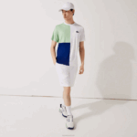 Lacoste camiseta esporte tricolor respirável light piquê homens branco verde azul marinho branco cmn 88BL908 - Image 4