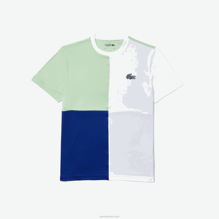 Lacoste camiseta esporte tricolor respirável light piquê homens branco verde azul marinho branco cmn 88BL908 - Image 5