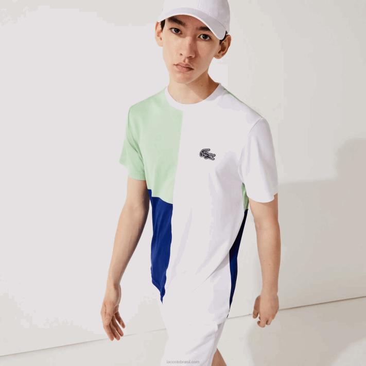 Lacoste camiseta esporte tricolor respirável light piquê homens branco verde azul marinho branco cmn 88BL908 - Image 1