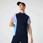 Lacoste camiseta esportiva color block ultra-dry tênis piquê homens azul marinho roxo branco azul 5xj 88BL584