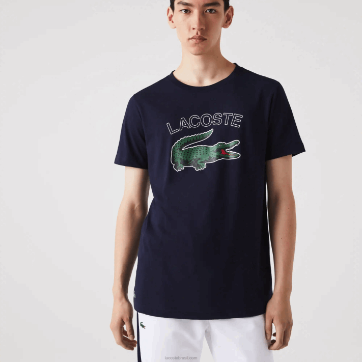 Lacoste camiseta esportiva com estampa de crocodilo homens azul marinho 166 88BL840 - Image 2