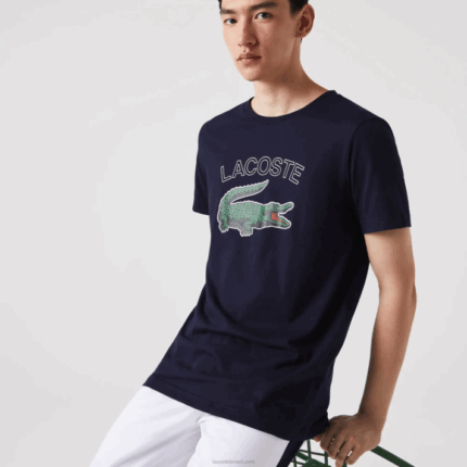 Lacoste camiseta esportiva com estampa de crocodilo homens azul marinho 166 88BL840
