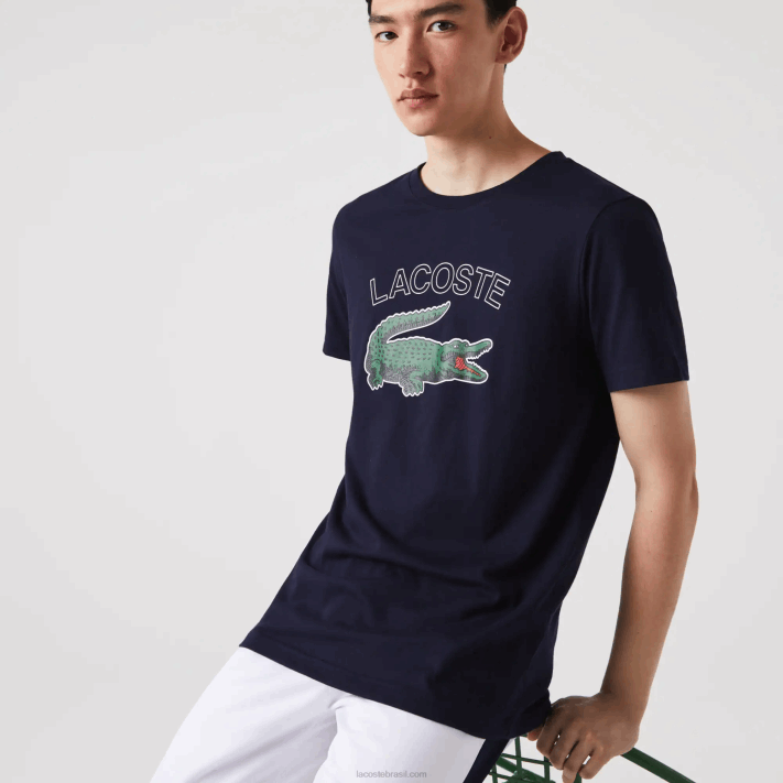 Lacoste camiseta esportiva com estampa de crocodilo homens azul marinho 166 88BL840 - Image 1